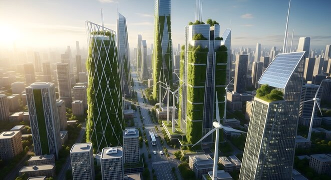 panorama of a futuristic green smart city - Powered by Adobe