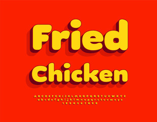 Vector Cooking flyer Fried Chicken for Cafe and Restaurant. Bright Round 3D Font. Abstract Fashion Alphabet Letters and Numbers set.