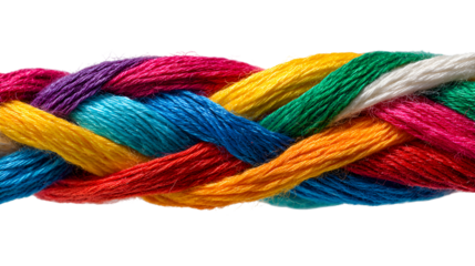 Colorful threads braided together vibrant textile texture