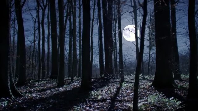 Moonlit forest at night