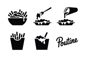 Poutine food icons with gravy and cheese curds french fries