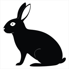 Obraz premium Stylized black rabbit silhouette with wide expressive eyes on a white background