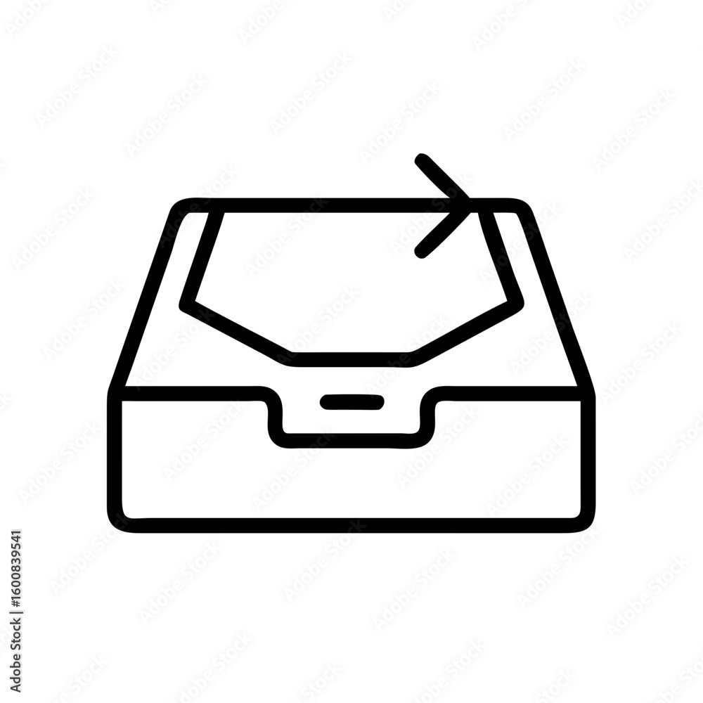 Poster simple outline of a box with an arrow pointing to the right showing direction of incoming mail flow 