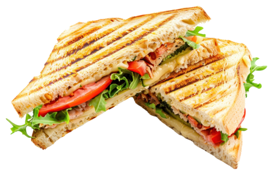 Panini double triangle sandwich lunch bread food.