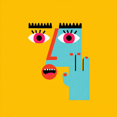 Abstract Geometric Thoughtful Character with Leaf Minimal Illustration
