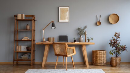 Beautiful photo of minimalist Workspace with Bamboo Accessories and Wooden Accents.