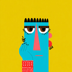 Abstract Geometric Thoughtful Character with Leaf Minimal Illustration
