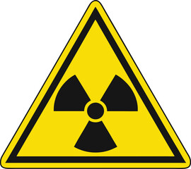 Fototapeta premium Yellow triangular warning sign with radiation symbol on white background.