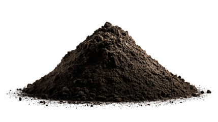 Dark soil pile isolated on black background,