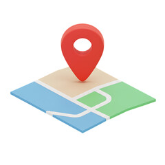 Red map pin marker on isometric city map isolated on transparent background