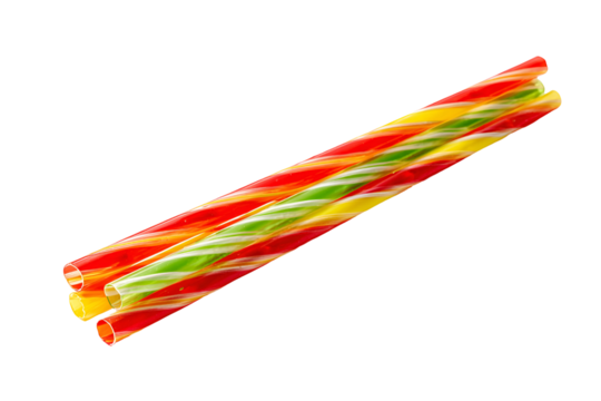 Colorful striped straws diagonal arrangement on black background