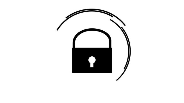 Animated padlock icon on white background. Secure privacy and data protection
