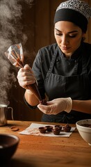  Chocolatier's Hands Carefully Crafting Handmade Truffles in a Warm Artisan Kitchen