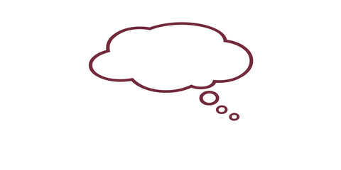 Maroon Outline Thought Bubble with Three Circles on White Background for Communication and Ideas