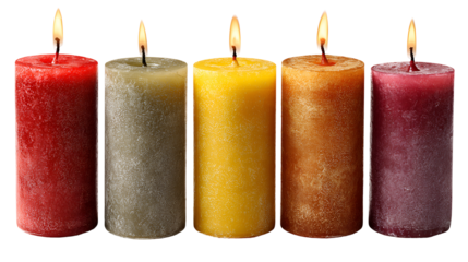Five colorful candles burning brightly warm colors