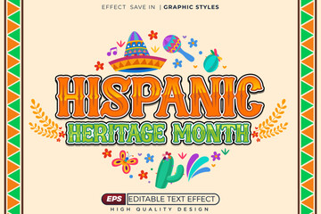 Editable text effect hispanic heritage month colorful fun design. Mexican fiesta concept. Banner, poster in modern decorative style. Vector illustration and design