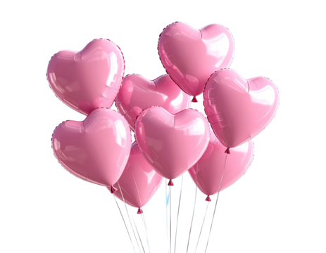  Floating Pink Heart Balloons Against Blue Sky