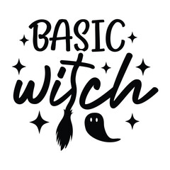 Basic Witch Funny Halloween Design with Ghost

