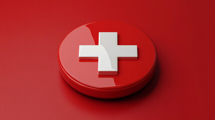 Fototapeta premium Cross Red Medical Health Symbol. isolated on red background. 3D illustration. Medical sign. White cross on a red button. 