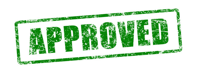 Grunge-styled approved stamp in green color, featuring bold letters, conveying a sense of validation and authenticity, ideal for business or creative projects