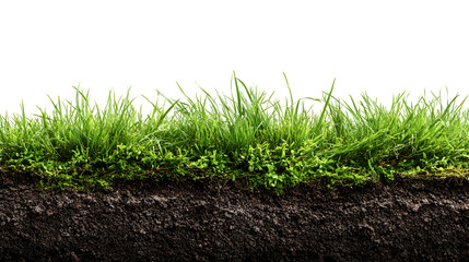 Lush green grass and dark soil cross section nature background