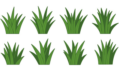 Vector Clipart Set of Simple Green Grass Tufts for Nature and Landscape Designs