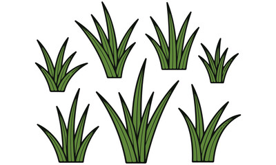 Vector Clipart Set of Simple Green Grass Tufts for Nature and Landscape Designs