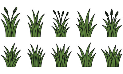 Vector Clipart Set of Simple Green Grass Tufts for Nature and Landscape Designs