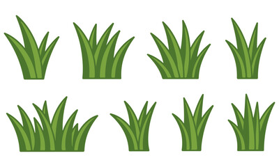 Vector Clipart Set of Simple Green Grass Tufts for Nature and Landscape Designs