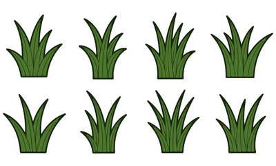 Vector Clipart Set of Simple Green Grass Tufts for Nature and Landscape Designs