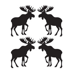 Obraz premium Four silhouetted moose facing each other in pairs on a clean white background isolated on white background