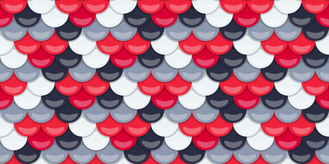 Abstract seamless pattern of overlapping scales in red, white, and gray.  Perfect for backgrounds, textures, or decorative elements in design projects. Evokes a sense of elegance and subtle movement. © Olena