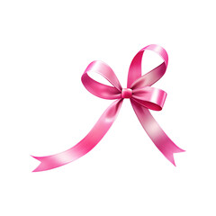 Pink Ribbon Symbol of Breast Cancer Awareness, pink bow isolated on white background, PNG file