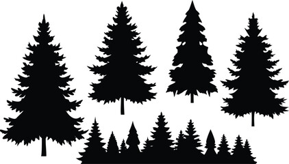 set of christmas trees