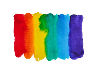 Naklejka premium LGBT flag drawn watercolor red, orange, yellow, green, blue, purple isolated on white background with clipping path. Design element. Abstract concept for diversity and pride month celebrations.