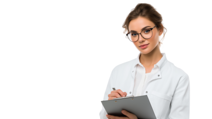Confident Female Doctor Holding Clipboard and Smiling
