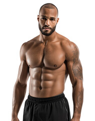 Fototapeta premium Shirtless Fit Man Showing Muscular Abs on White Background