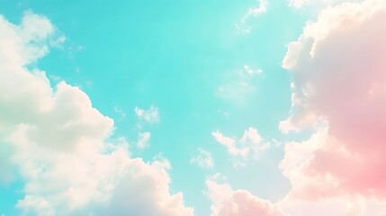 Pastel sky with soft clouds for dreamy background. Serene, ethereal and calm atmosphere