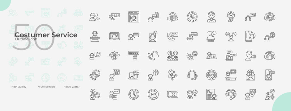 Costumer Service Line Editable Icons set. Vector illustration in modern thin line style of Costumer Service icons: contact, call, service, etc