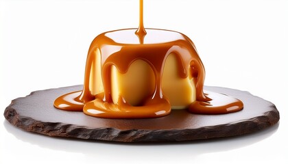 sweet caramel chocolate coating on melted cheese isolated on white backdrop