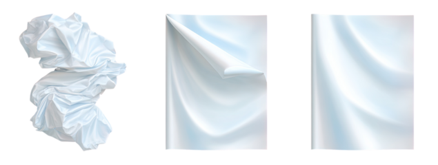 Three panels of draped, light-blue fabric