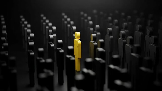 One golden person among many black figures graphic illustration a unique business or editorial image individuality in groups standout person in a group illustration