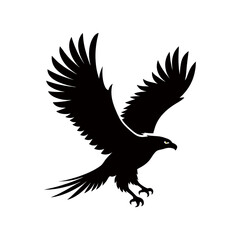 realistic eagle flying silhouette on white background