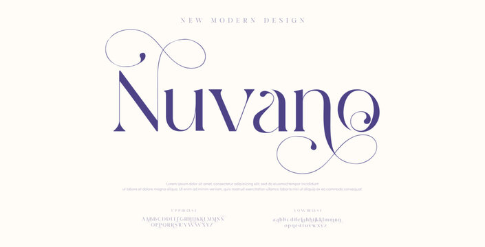 Nuvano Elegant modern alphabet letters font logo. Typography luxury classic lettering serif italic fonts wedding vintage retro logos. vector illustration