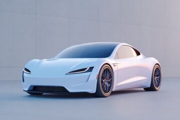 sleek electric car parked against neutral background emphasizing clean design with ample copy space