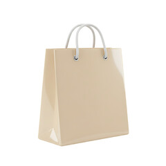 Simple beige paper shopping bag with white handles isolated on transparent background