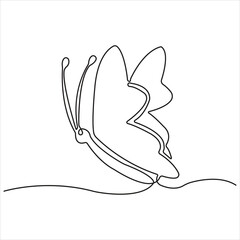 Elegant one line butterfly drawing, minimalist insect outline art, simple continuous line tattoo, modern nature sketch for vector, print.
