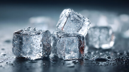 A close-up shot of pristine ice cubes, showcasing the pure, refreshing essence of chilled refreshment, perfect for drinks or cooling down. Automatic Ice Dispenser. Ice maker