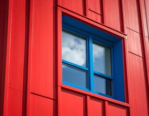 Obraz premium Red building with blue window (1)