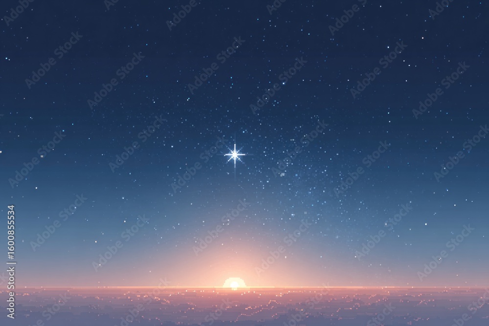 Poster retro pixelated background showing abstract outer space with stars and planets clear centered void